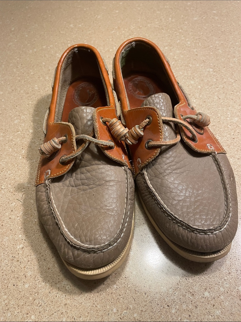 Dooney & Bourke Taupe and Tan Leather Boat Shoes